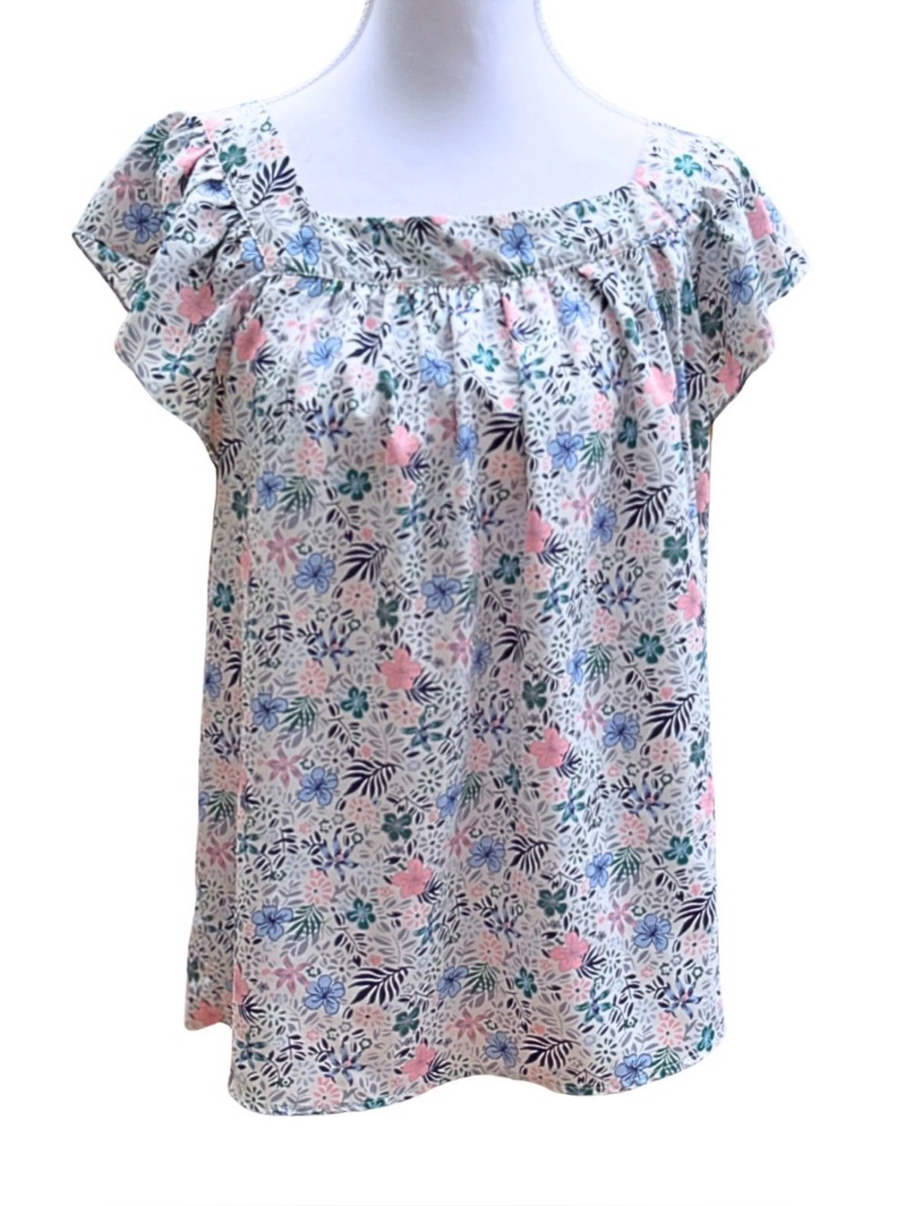 Philosophy Blouse Women’s M White Floral Ruffle Sleeve Boho Cottagecore Top
